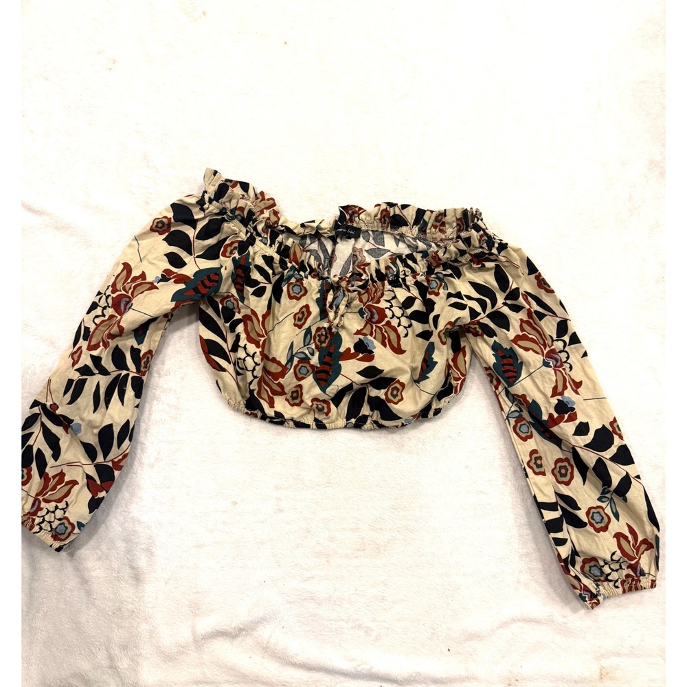 Jacquie the Label‎ Womens Floral Cotton Off Shoulder Crop Top ISS1108T Cream M